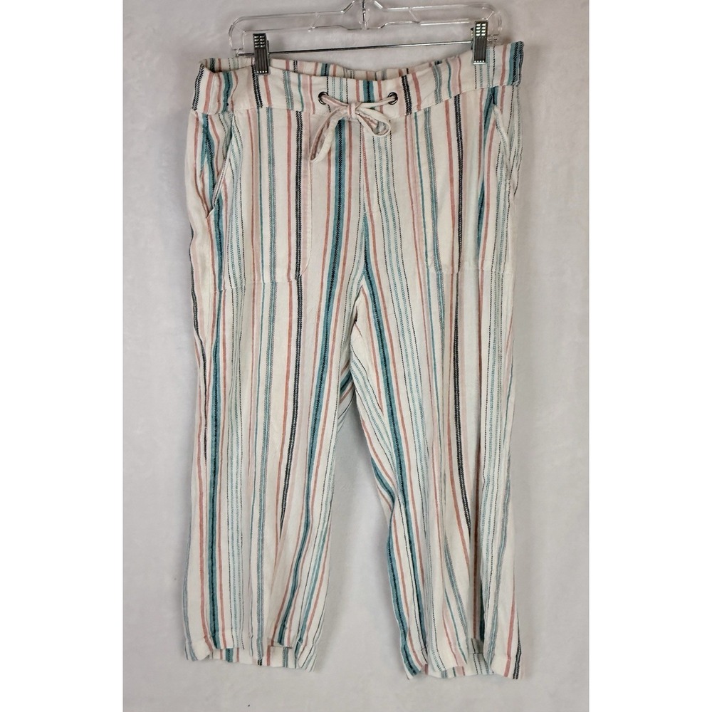 Naturals D&Co Linen Blend Striped Pants Drawstring Beach‎ Coastal M Vacation
